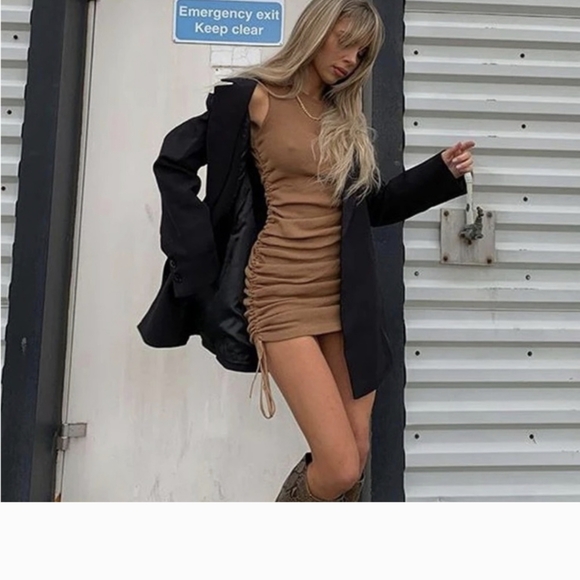 Lioness Military Minds camel ruched dress - Picture 4 of 6